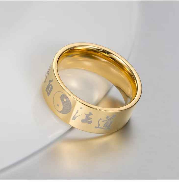 Titanium Steel "Dao Follows Nature" Ring – Tai Chi Yin-Yang Spiritual Jewelry (18mm)